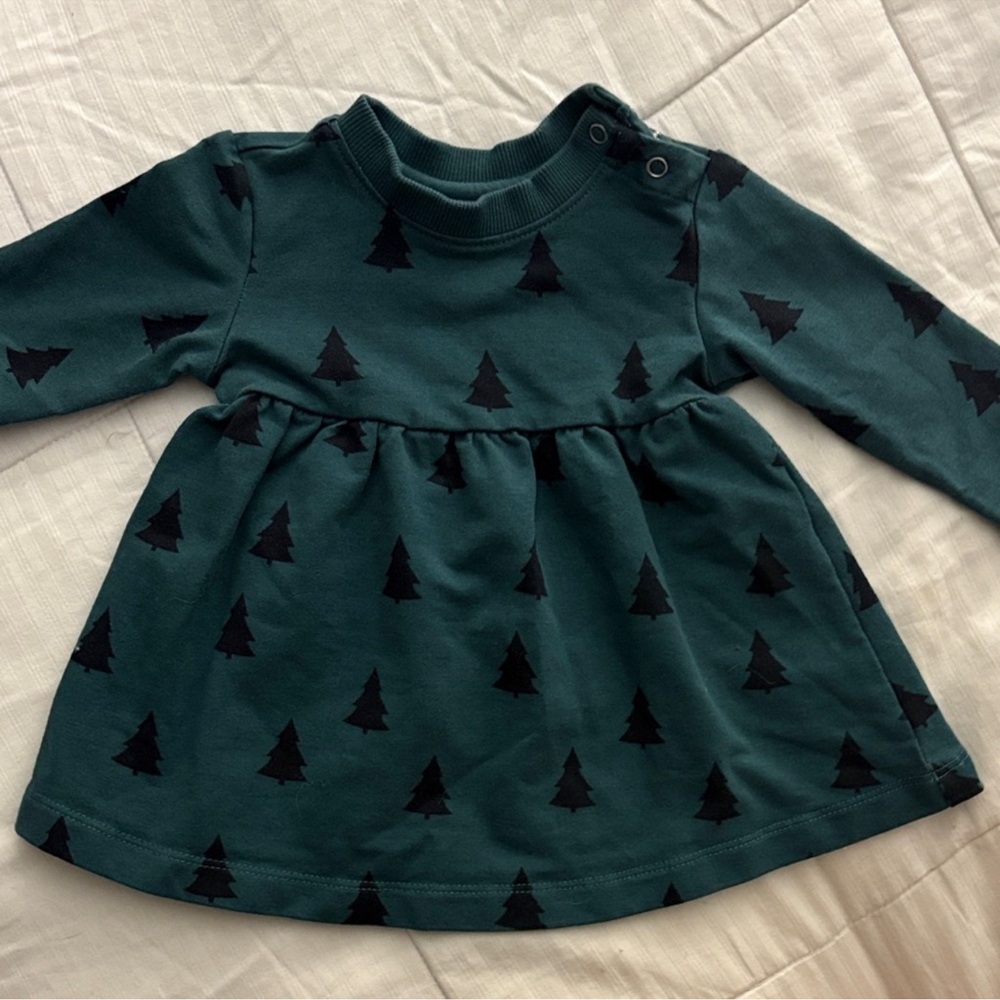 Hanna Andersson Forest Green Dress with Black Tree Print